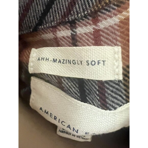 American Eagle Boyfriend Fit Ahh-mazingly Top Soft Flannel Shirt Mauve Plaid S - Picture 5 of 8